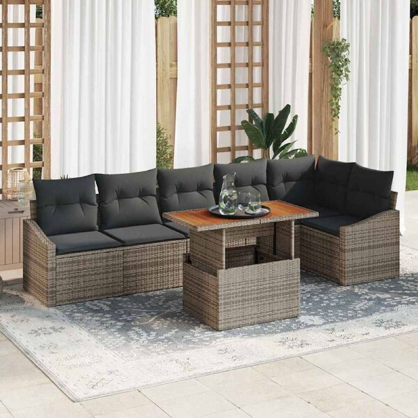 Garden Dining Set with Cushion 7 pcs Grey and Brown vidaXL