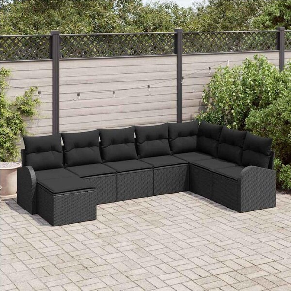 Garden Sofa Set with Cushion 8 pcs Black Poly Rattan vidaXL
