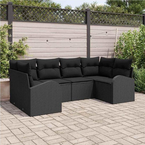 Garden Sofa Set with Cushion 6 pcs Black Poly Rattan vidaXL