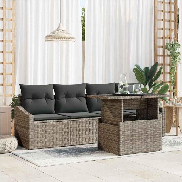 Garden Sofa Set with Cushion 5 pcs Grey Poly Rattan vidaXL
