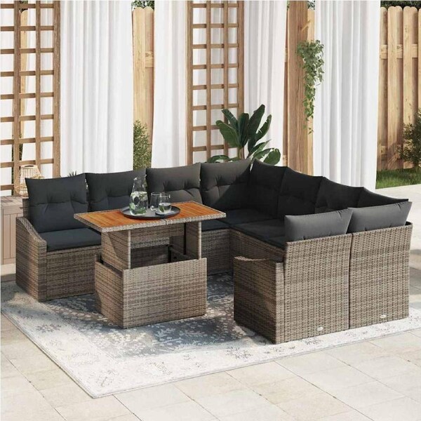 Garden Sofa Set with Storage 9 pcs Grey Poly rattan vidaXL
