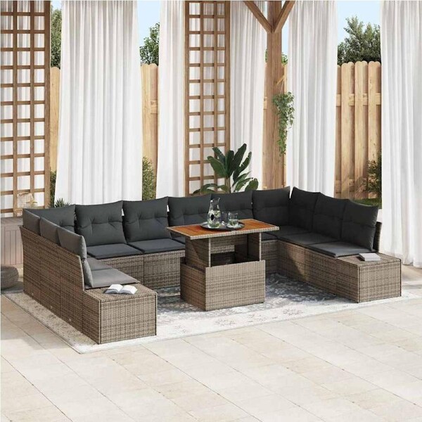 Garden Sofa Set with Storage 11 pcs Grey Poly rattan vidaXL