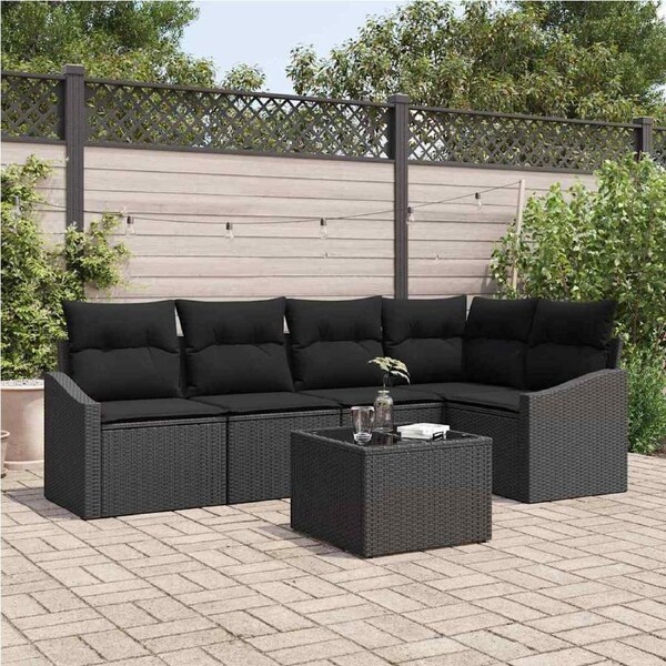 Garden Sofa Set with Cushion 6 pcs Black Poly Rattan vidaXL