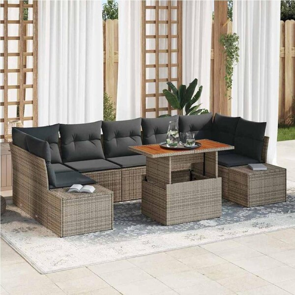 Garden Sofa Set with Storage 8 pcs Grey Poly rattan vidaXL