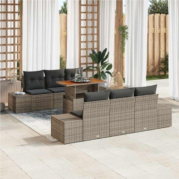 Garden Sofa Set with Storage 7 pcs Grey Poly rattan vidaXL