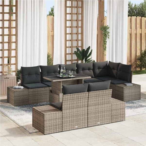 Garden Sofa Set with Storage 9 pcs Grey Poly rattan vidaXL