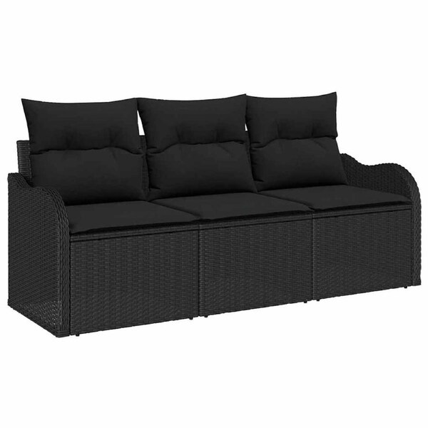Garden Sofa Set with Cushion 3 pcs Black Poly Rattan vidaXL