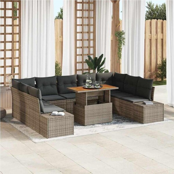 Garden Sofa Set with Storage 10 pcs Grey Poly rattan vidaXL