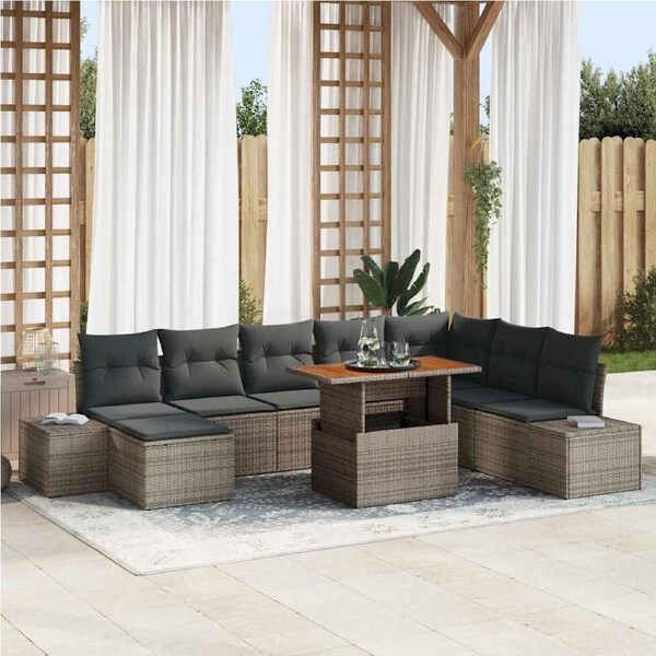 Garden Sofa Set with Storage 9 pcs Grey Poly rattan vidaXL