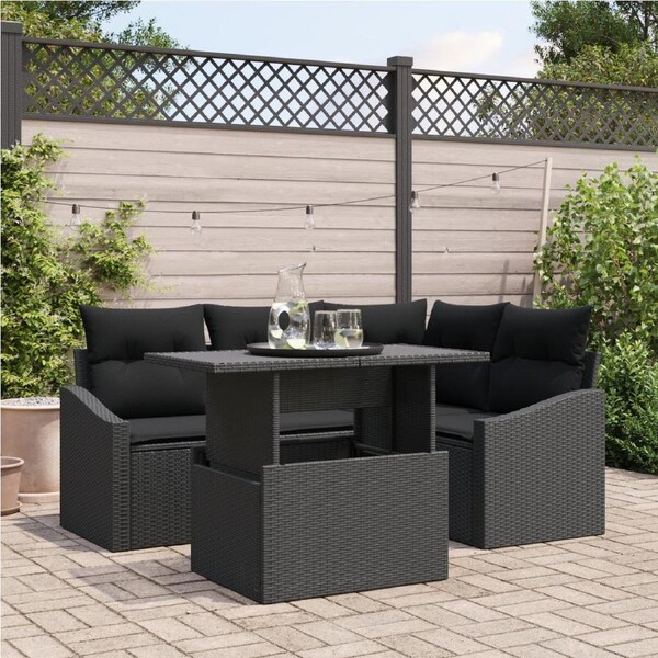 Garden Sofa Set 5 pcs Black Poly Rattan & Powder-Coated Steel vidaXL