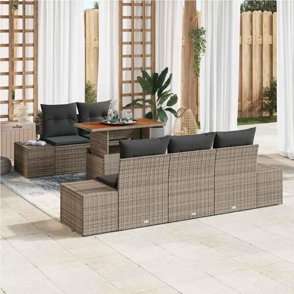 Garden Sofa Set with Storage 6 pcs Grey Poly rattan vidaXL