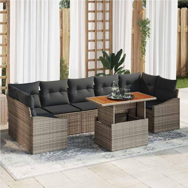 Garden Dining Set with Cushion 8 pcs Grey and Brown vidaXL