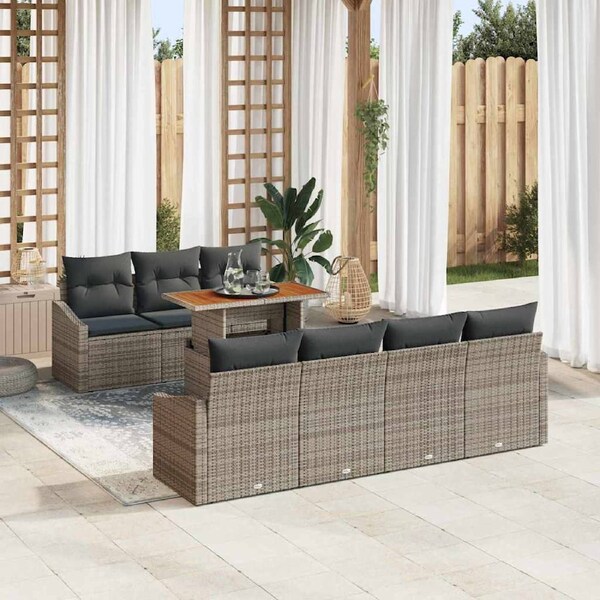 Garden Dining Set with Cushion 8 pcs Grey and Brown vidaXL