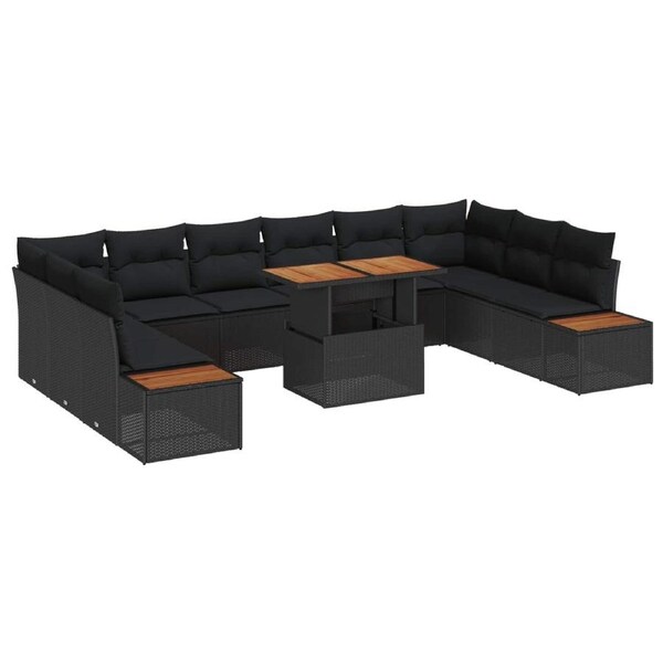Garden Dining Set with Cushion 11 pcs Black and Brown vidaXL