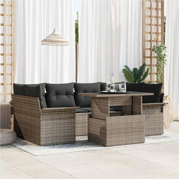 Garden Sofa Set with Cushion 7 pcs Grey Poly rattan vidaXL