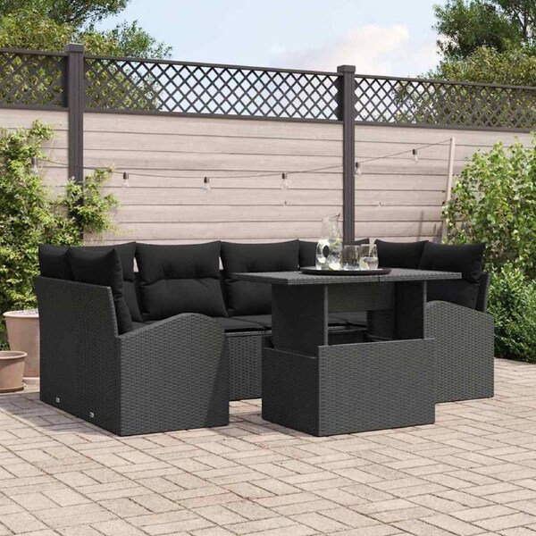 Garden Sofa Set with Cushion 7 pcs Black Poly rattan vidaXL