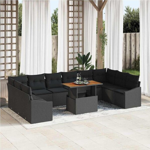 Garden Sofa Set with Storage 11 pcs Black Poly rattan vidaXL