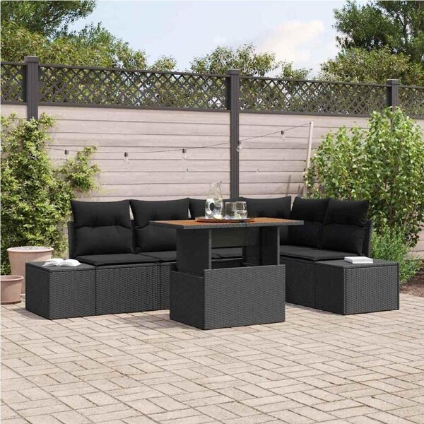Garden Dining Set with Cushion 6 pcs Black and Brown vidaXL