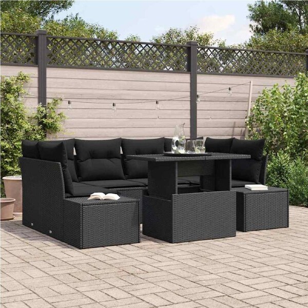 Garden Sofa Set 7 pcs Black Poly Rattan and Powder-Coated Steel vidaXL