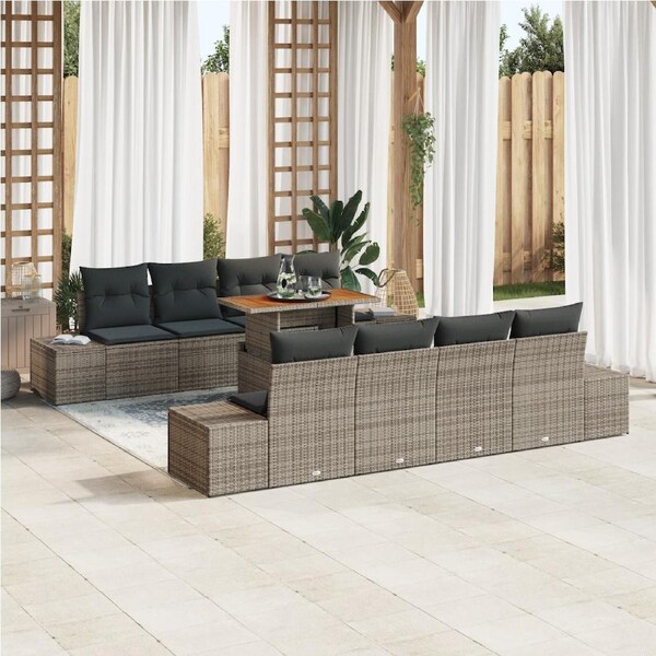 Garden Sofa Set with Storage 9 pcs Grey Poly rattan vidaXL