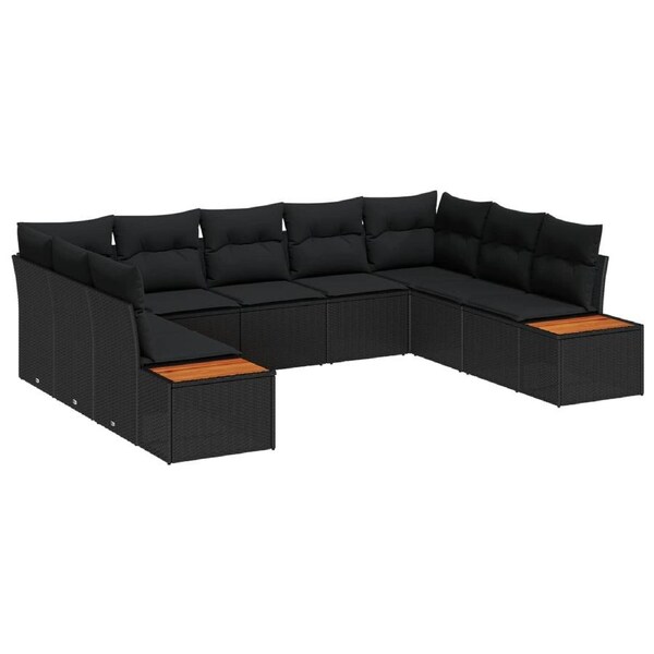 Garden Sofa Set with Cushion 9 pcs Black Poly rattan vidaXL