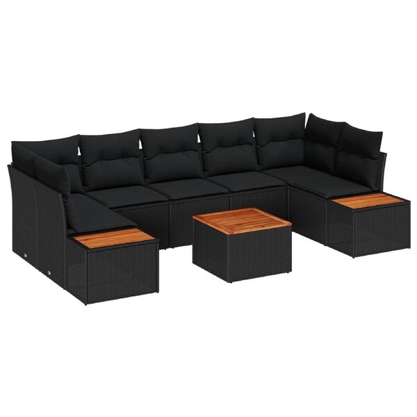 Garden Sofa Set with Cushion 8 pcs Black Poly rattan vidaXL