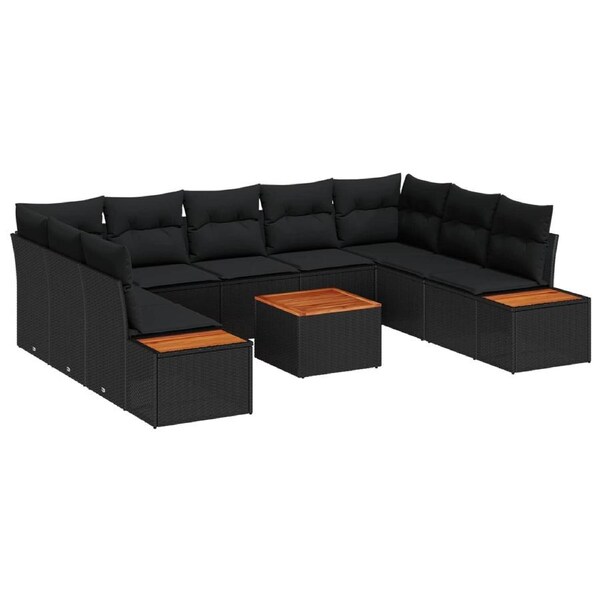 Garden Sofa Set with Cushion 10 pcs Black Poly rattan vidaXL