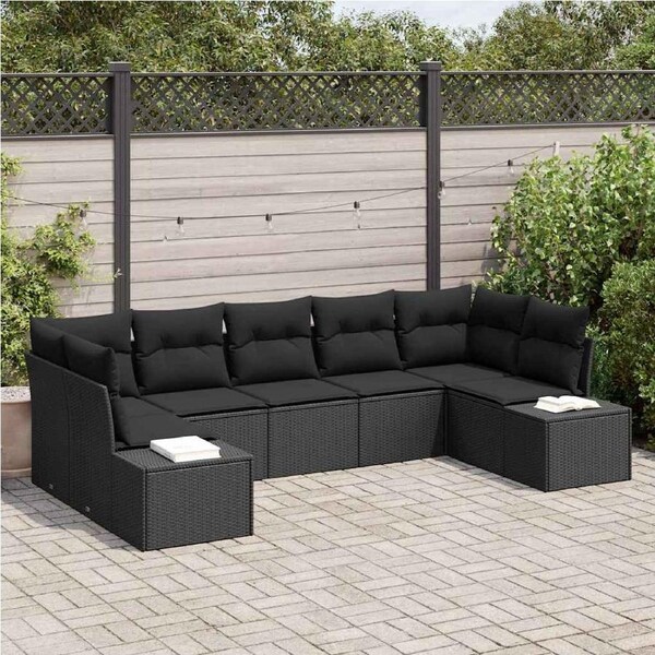 Garden Sofa Set with Storage 7 pcs Black Poly rattan vidaXL
