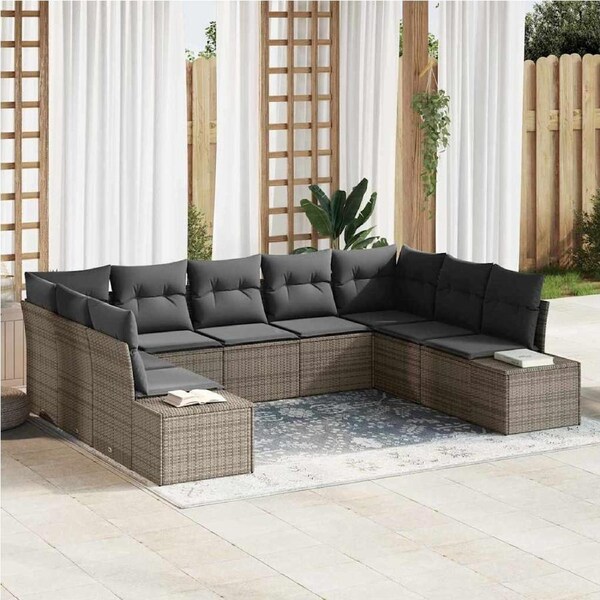 Garden Sofa Set with Cushion 9 pcs Grey Poly Rattan vidaXL