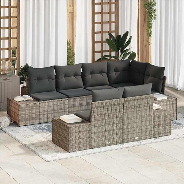 Garden Sofa Set with Storage 7 pcs Grey Poly Rattan vidaXL
