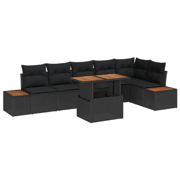 Garden Dining Set with Cushion 7 pcs Black and Brown vidaXL