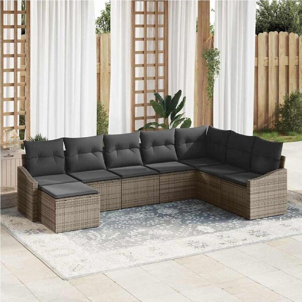 Sofa Set with Cushion 8 pcs Grey Poly Rattan vidaXL