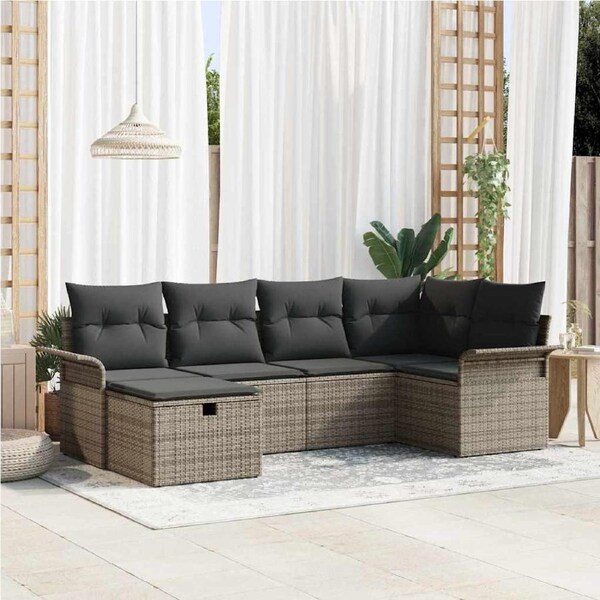 Garden Sofa Set with Cushion Manual 6 pcs Grey Poly Rattan vidaXL