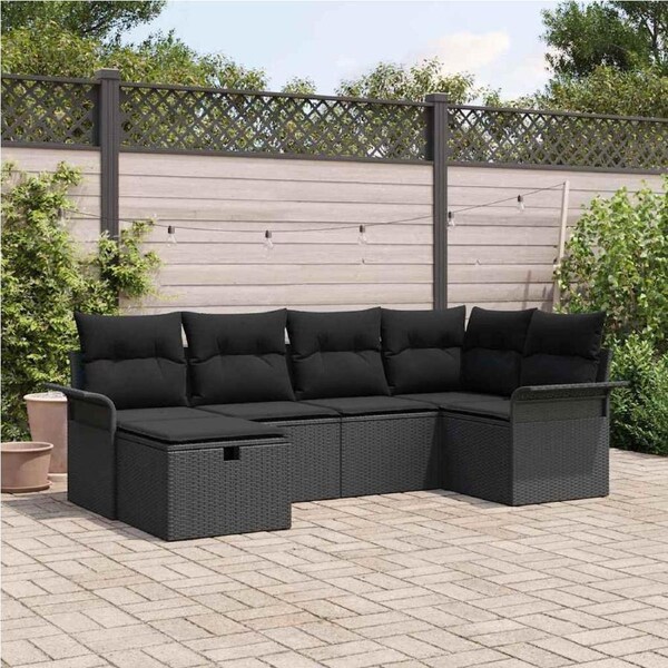 Garden Sofa Set with Cushion Manual 6 pcs Black Poly Rattan vidaXL