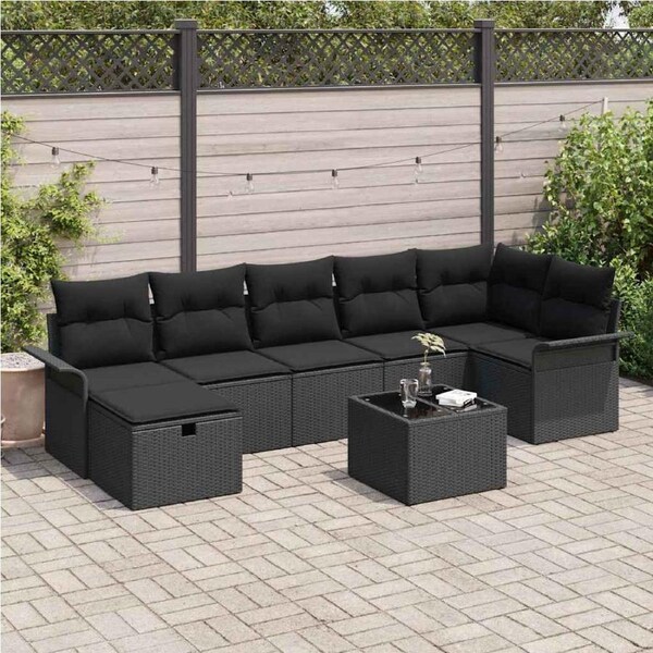 Garden Sofa Set with Cushion Manual 8 pcs Black Poly Rattan vidaXL