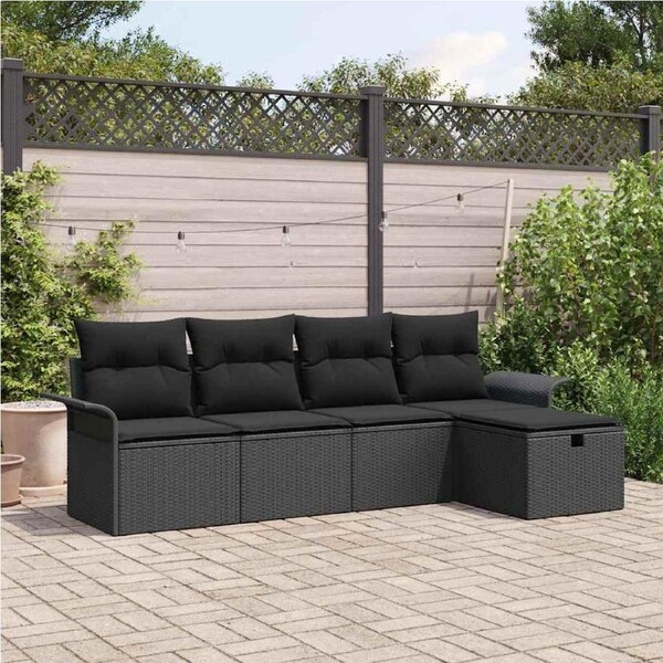 Garden Sofa Set with Cushion Manual 5 pcs Black Poly Rattan vidaXL