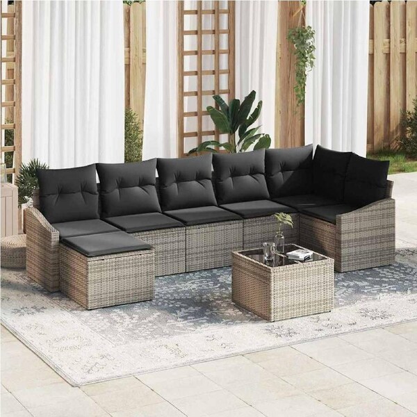 Sofa Set with Cushion 8 pcs Grey Poly Rattan vidaXL