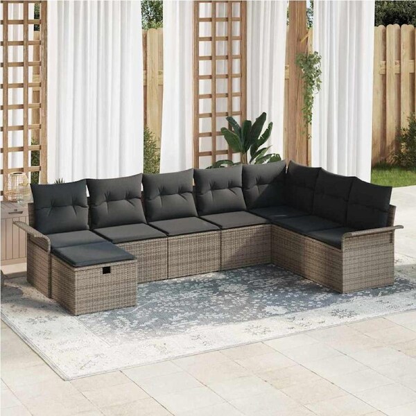 Garden Sofa Set with Cushion Manual 8 pcs Grey Poly Rattan vidaXL