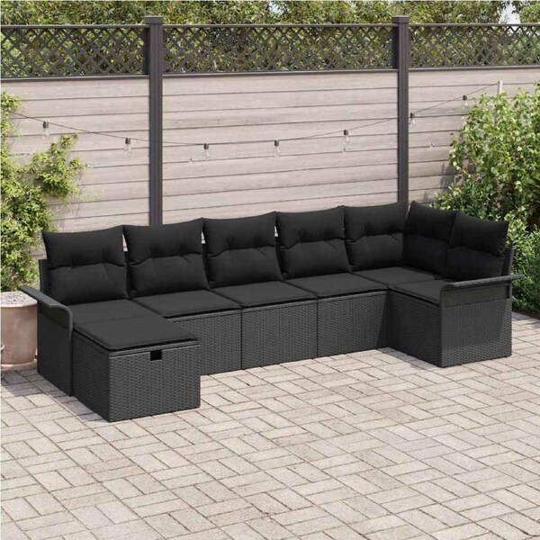 Garden Sofa Set with Cushion Manual 7 pcs Black Poly Rattan vidaXL