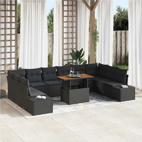 Garden Sofa Set with Storage 11 pcs Black Poly rattan vidaXL