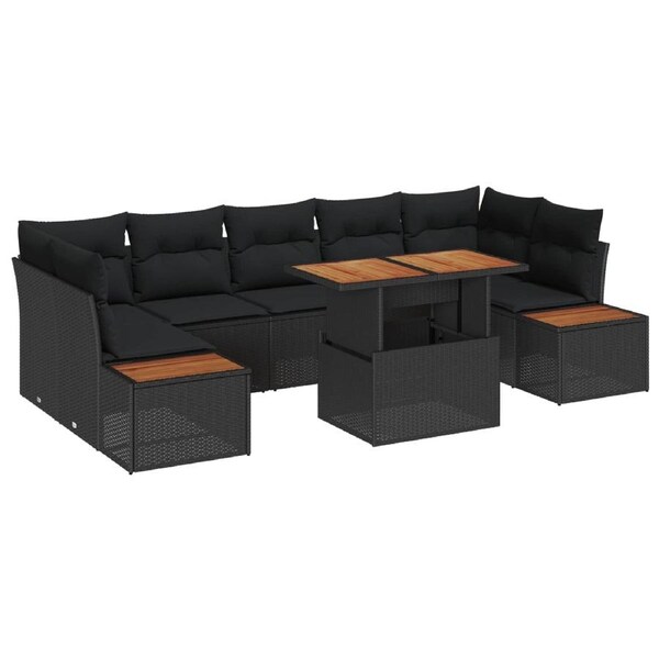 Garden Dining Set with Cushion 8 pcs Black and Brown vidaXL