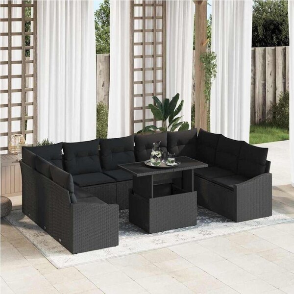 Garden Sofa Set 10 pcs Black Poly Rattan & Powder-Coated Steel vidaXL