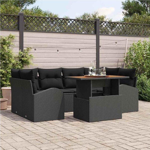 Garden Sofa Set with Cushion 7 pcs Black vidaXL