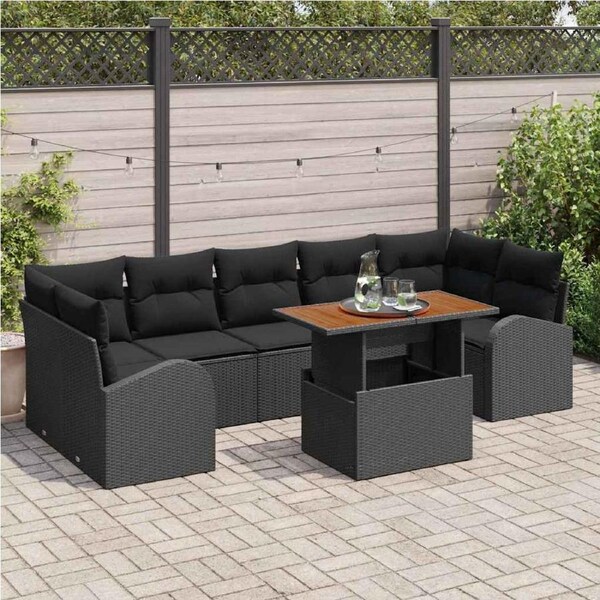 Garden Sofa Set with Cushion 8 pcs Black vidaXL