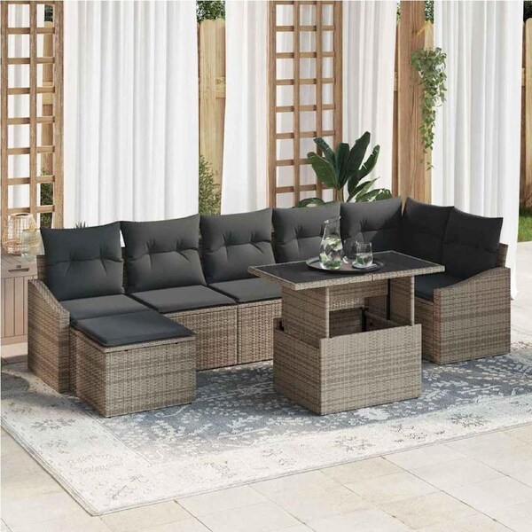 Garden Sofa Set with Cushion 8 pcs Grey Poly Rattan vidaXL