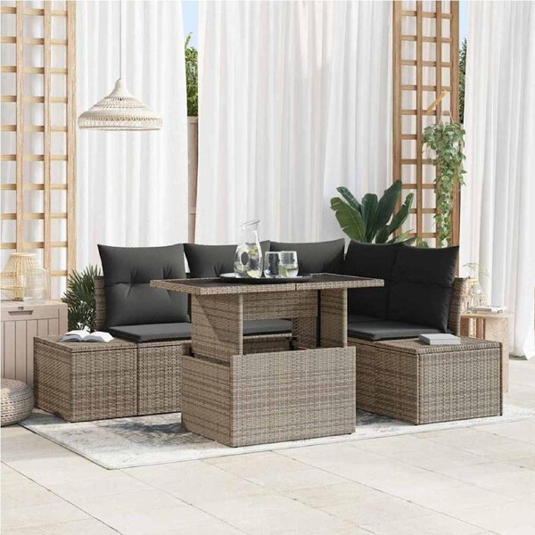 Garden Sofa Set with Cushion 5 pcs Grey Poly Rattan vidaXL