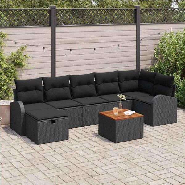 Garden Sofa Set with Cushion 8 pcs Black Poly Rattan vidaXL