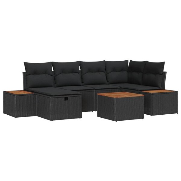 Garden Sofa Set with Cushion 7 pcs Black Poly Rattan vidaXL