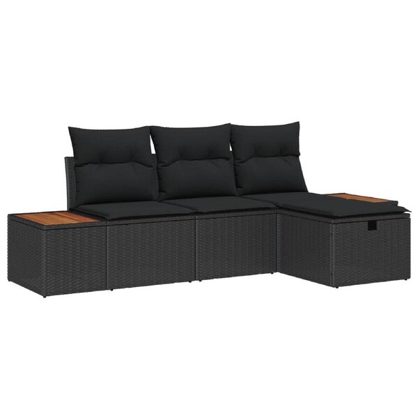 Garden Sofa Set with Cushion 4 pcs Black Poly rattan vidaXL