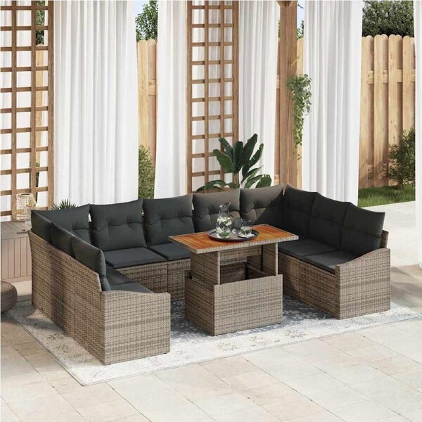 Garden Dining Set with Cushion 10 pcs Grey and Brown vidaXL
